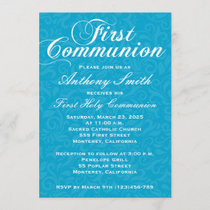 Pojkys Damask First Comunion-inbjudan Inbjudningar