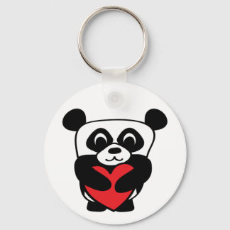 Pojpanda med Big Red Heart Nyckelring