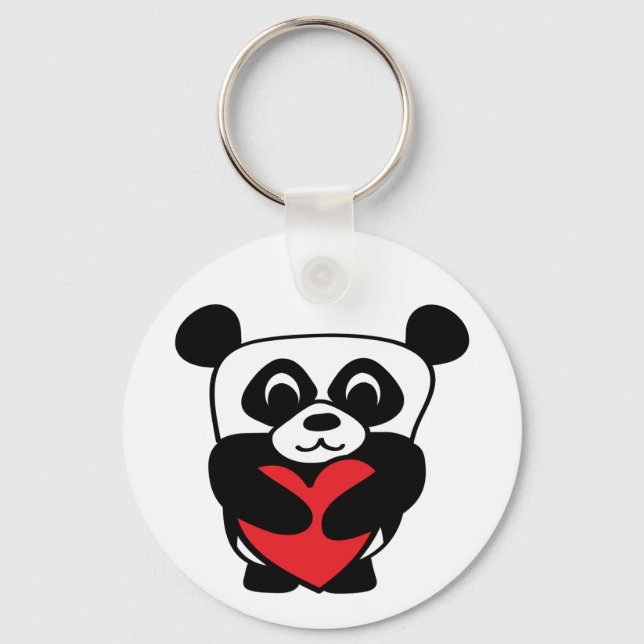 Pojpanda med Big Red Heart Nyckelring (Framsida)