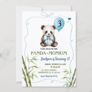 Pojpanda med Bow Blue Handdragen Birthday Inbjudningar