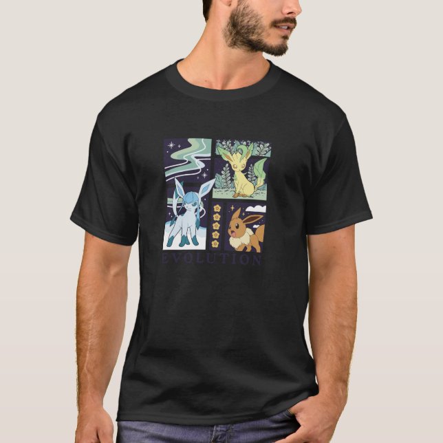 Pok mon Eevee Glaceon Leafeon Evolution Ice Grass  T Shirt (Framsida)