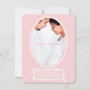 Poka Dots Rosa Foto Bebis Flick Shower Tillkännagi Inbjudningar