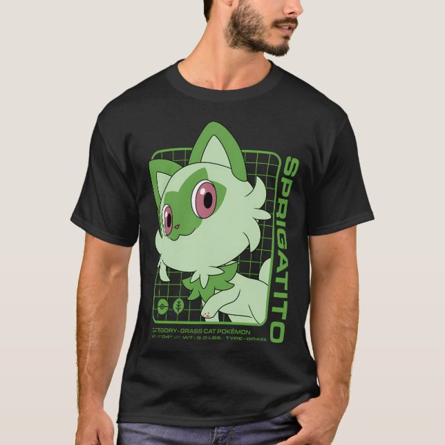 Pokã ©Mon - Sprigatito Stats T Shirt (Framsida)