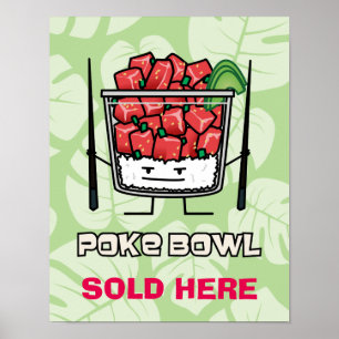 Poke bowl Hawaii raw fish sallad chopsticks aku Poster