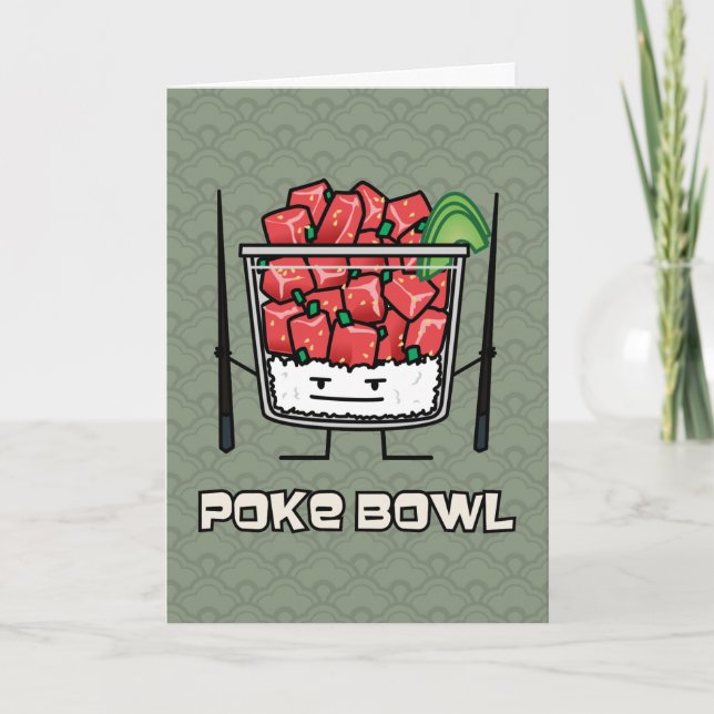 Poke bowl Hawaii raw fish sallad chopsticks aku Tack Kort (Framsida)