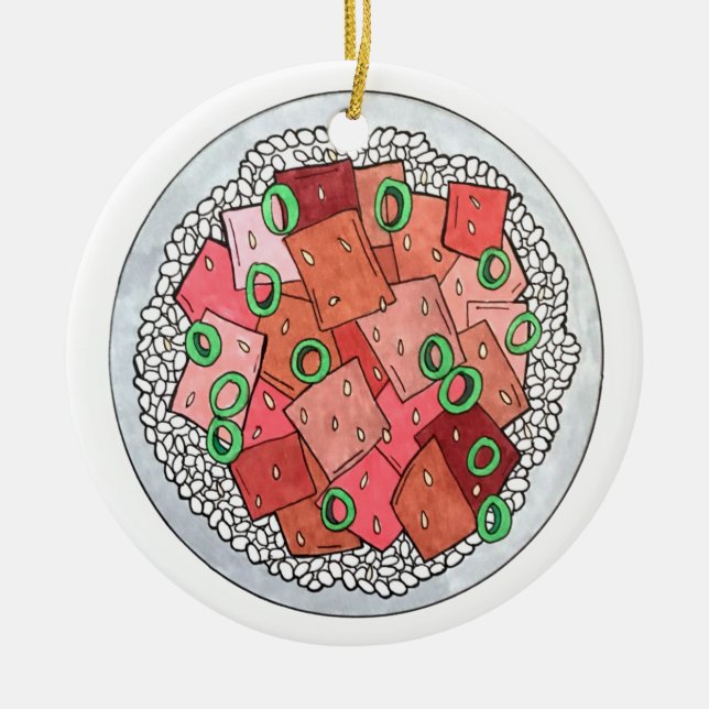 Poké Hawaiian Food Raw Fish Ahi Tuna Poke Bowl Julgransprydnad Keramik (Framsidan)