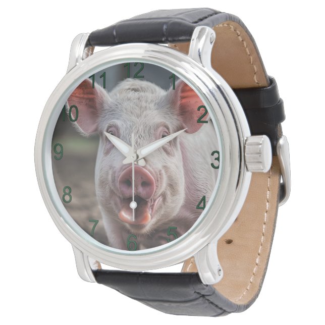 Poke lycklig White Gris Tunga Armbandsur (Vinklad)