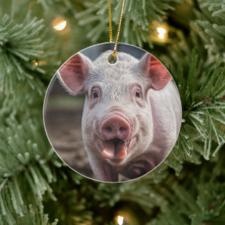 Poke lycklig White Gris Tunga Julgransprydnad Keramik