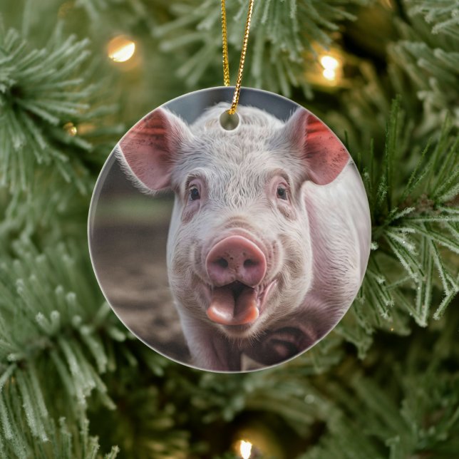 Poke lycklig White Gris Tunga Julgransprydnad Keramik (Träd)