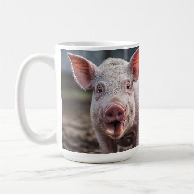 Poke lycklig White Gris Tunga Kaffemugg (Vänster)