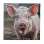 Poke lycklig White Gris Tunga Kakelplatta<br><div class="desc">Bilden är ett lycklig-vitt gris som spelar ut sin tunga.</div>