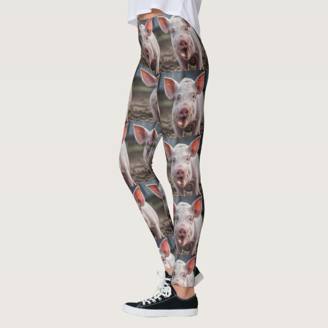Poke lycklig White Gris Tunga Leggings (Vänster)