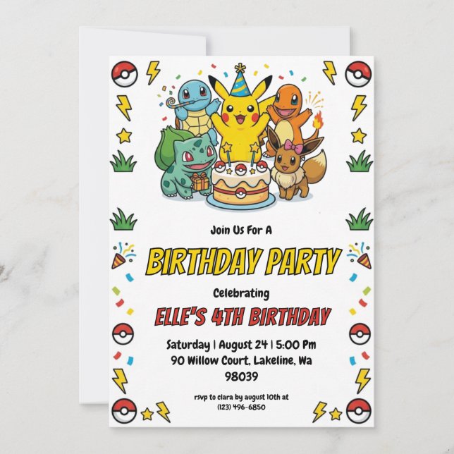 Pokémon Birthday Invitations Inbjudningar (Framsida)