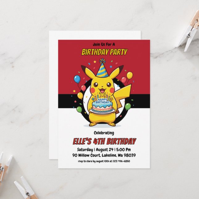 Pokémon Birthday Invitations Inbjudningar (Fram/Back In Situ)
