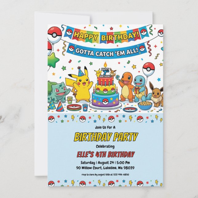 Pokémon Birthday Invitations Inbjudningar (Framsida)