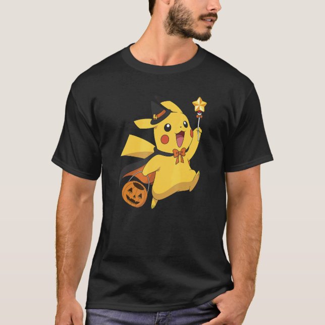 Pokémon Halloween Pikachu Trick eller Behandling T Shirt (Framsida)