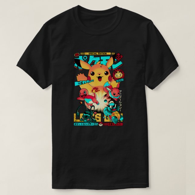Pokémon Kanto Starters Anime Art T Shirt (Design framsida)