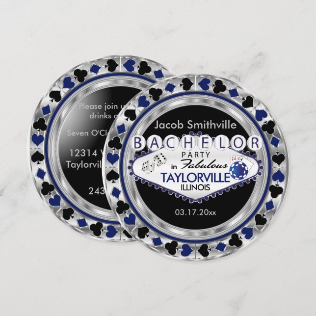 Poker Bachelor Party-inbjudan - DIY City & State Inbjudningar (Fram/baksida)