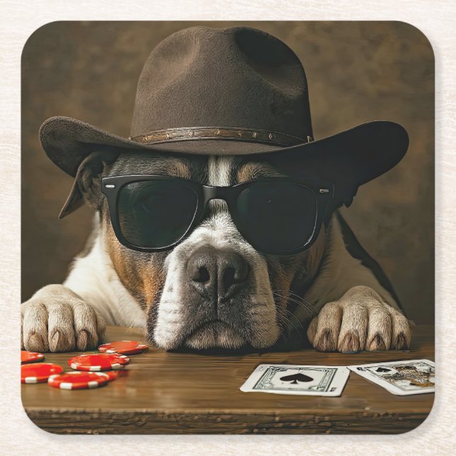 Poker Blackjack Western Pitbull Cute Underlägg Papper Kvadrat (Framsidan)