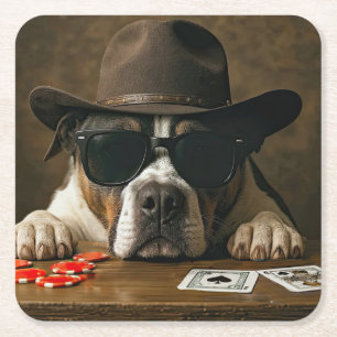 Poker Blackjack Western Pitbull Söt Underlägg Papper Kvadrat