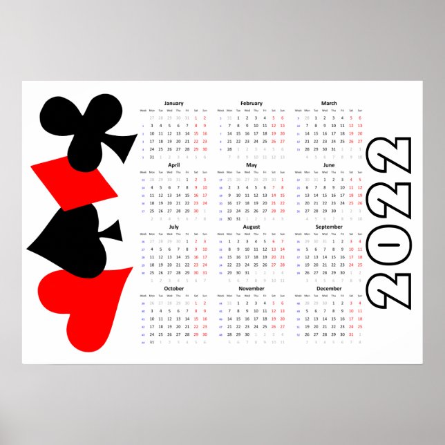 Poker Calendar 2022 Poster - måndag start (Framsidan)