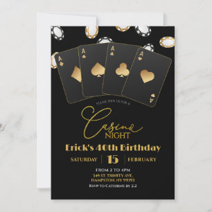Poker Card Casino Night 40:e Vuxen Birthday Inbjudningar