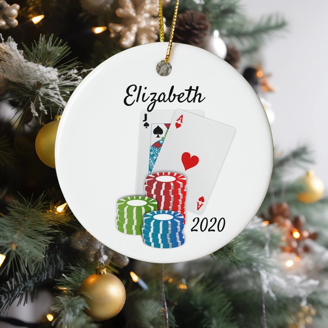 Poker Cards Casino Chip Gambling Julgransprydnad Keramik (Skapare uppladdad)