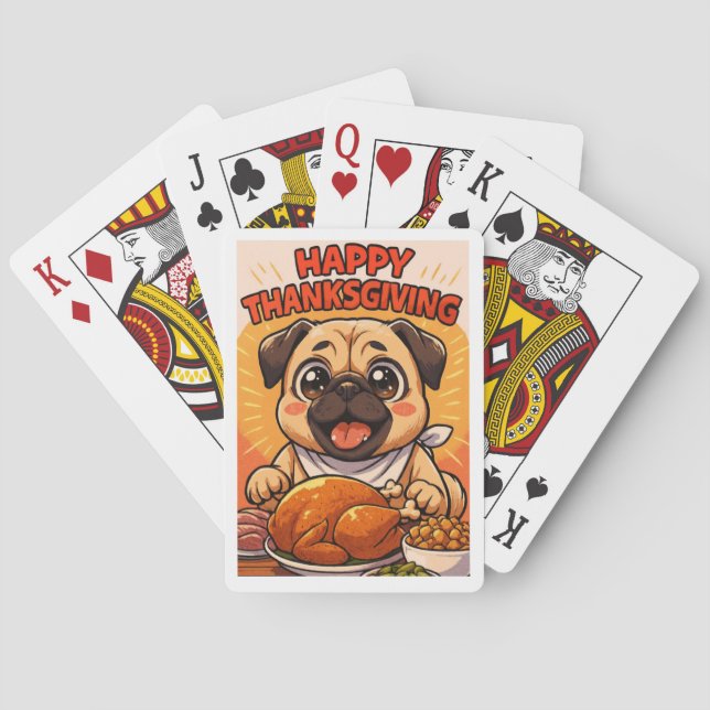 Poker Cards: Happy Thanksgiving Pug Playing Cards Casinokort (Baksidan)