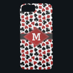 Poker Casino Kostym Mönster Monogram<br><div class="desc">Använda den lättaste mallen för att lägga till ditt monogram till den här coolan, pokerinspirerat telefonfodral. I denna klassade anpassningsbar har mönster en bakgrund som består av att spela kostym (spader, klöver, hjärtan, diamanter). Ett svart springa på ett färgband över mitten, med en röd romb där du kan lägga till...</div>