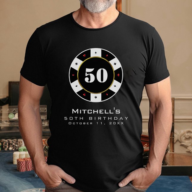 Poker Chip 50:e Födelsedagsfesten Black T-Shirt (Poker Chip 50th Birthday Party Black T-Shirt
)