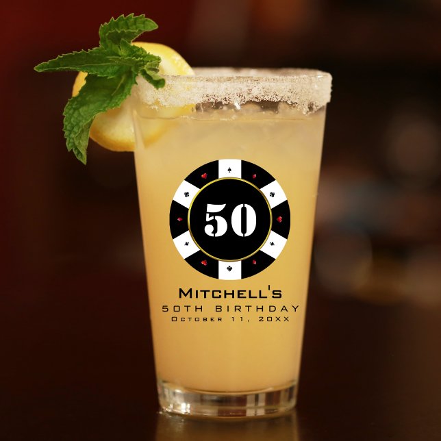 Poker Chip 50:e Födelsedagsfesten Glaskopp (Poker Chip 50th Birthday Party Glass
)