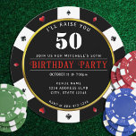 Poker Chip 50:e Födelsedagsfesten Inbjudningar<br><div class="desc">Coola,  svart,  vit,  röd och guld kasinopoker chip 50 födelsedagsfest inbjudan. Anpassa den med din händelseinformation och ett foto på baksidan.</div>