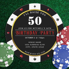 Poker Chip 50:e Födelsedagsfesten Inbjudningar