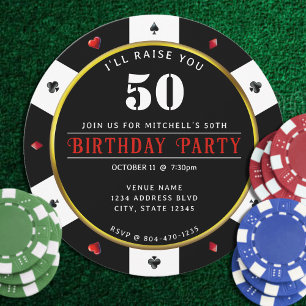 Poker Chip 50:e Födelsedagsfesten Inbjudningar