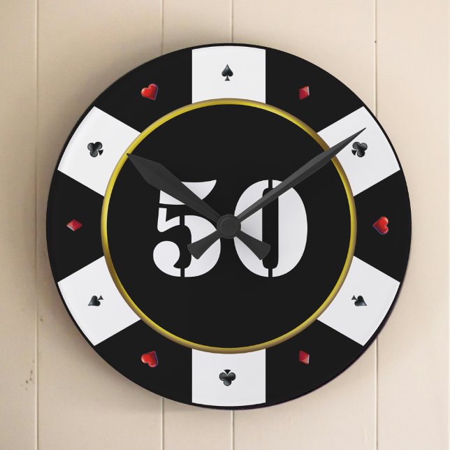 Poker Chip 50:e Födelsedagsfesten Rund Klocka (Funny Poker Humor Pot Head Poker Cards
)
