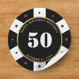 Poker Chip 50:e Födelsedagsfesten Runt Klistermärke