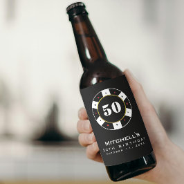 Poker Chip 50:e Födelsedagsfesten svart Ölflaska Etikett