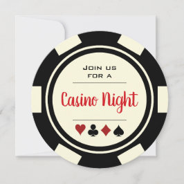 Poker Chip Black White Casino Night Birthday Inbjudningar