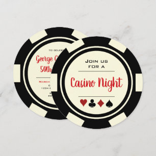 Poker Chip Black White Casino Night Birthday Inbjudningar