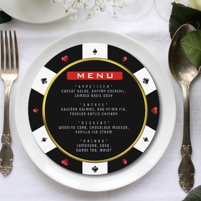 Poker Chip bröllop - mottagning Meny (Poker Chip Wedding Reception Table Number
)