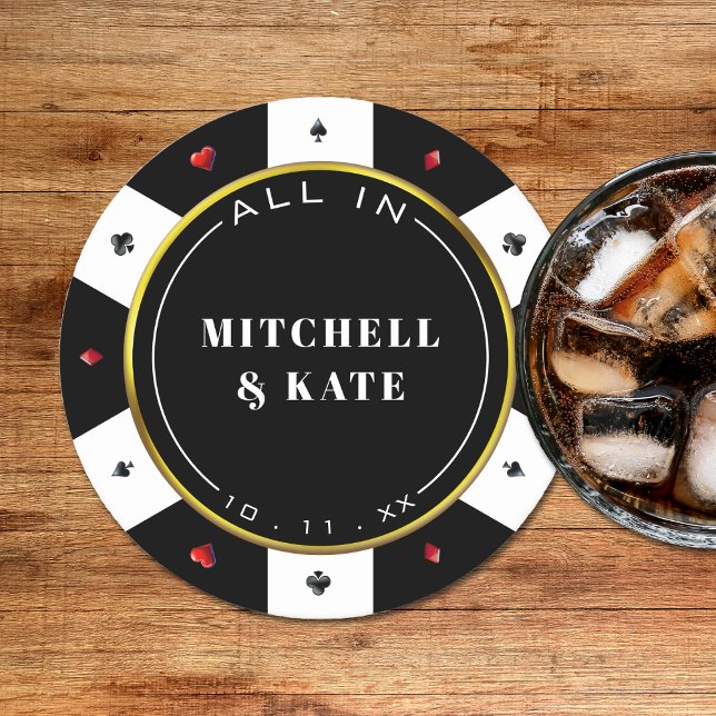 Poker Chip Bröllop Underlägg Papper Rund (Poker Chip Wedding Round Paper Coaster
)