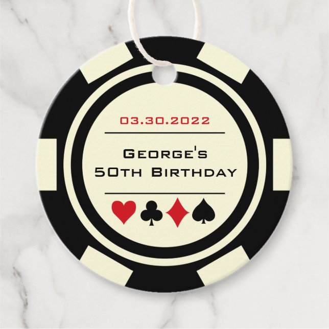 Poker Chip Casino Black White Birthday Gåvor Etiketter (Framsida)