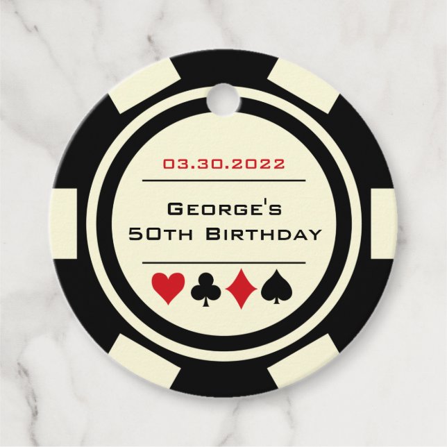Poker Chip Casino Black White Birthday Gåvor Etiketter (Framsida)
