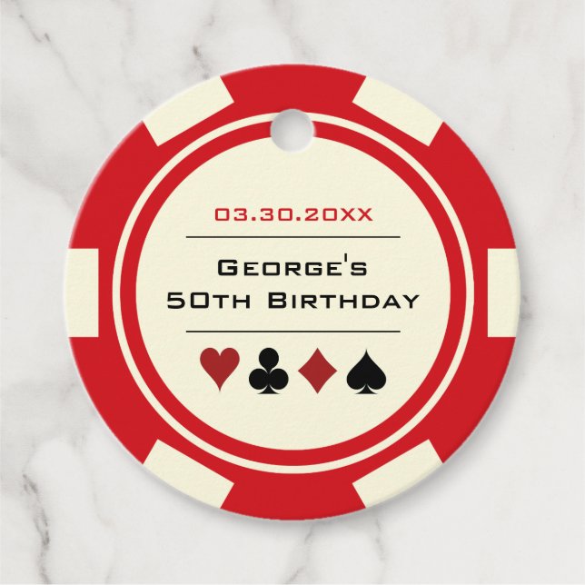 Poker Chip Casino Red Benvitare Birdday Gåvor Etiketter (Framsida)