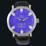 Poker Chip Casino ThBäste Man Gift Watch Armbandsur<br><div class="desc">Las Vegas kasino spelade den bäste mannen/groomsmanpresentklockan i bröllop i en blå och vit poker chip tittar ansikte. Anpassa all text fält till kostym som bröllop behöver. Matchande produkter är tillgängliga.</div>