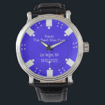 Poker Chip Casino ThBäste Man Gift Watch Armbandsur<br><div class="desc">Las Vegas kasino spelade den bäste mannen/groomsmanpresentklockan i bröllop i en blå och vit poker chip tittar ansikte. Anpassa all text fält till kostym som bröllop behöver. Matchande produkter är tillgängliga.</div>