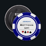 Poker Chip Casino Themes marinblå vit med Namn Flasköppnare<br><div class="desc">Den här personligens marinblå och vita pokeröppnare chip stil flaska skulle ge en perfekt till vänner och familj!</div>