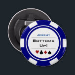 Poker Chip Casino Themes marinblå vit med Namn Flasköppnare<br><div class="desc">Den här personligens marinblå och vita pokeröppnare chip stil flaska skulle ge en perfekt till vänner och familj!</div>
