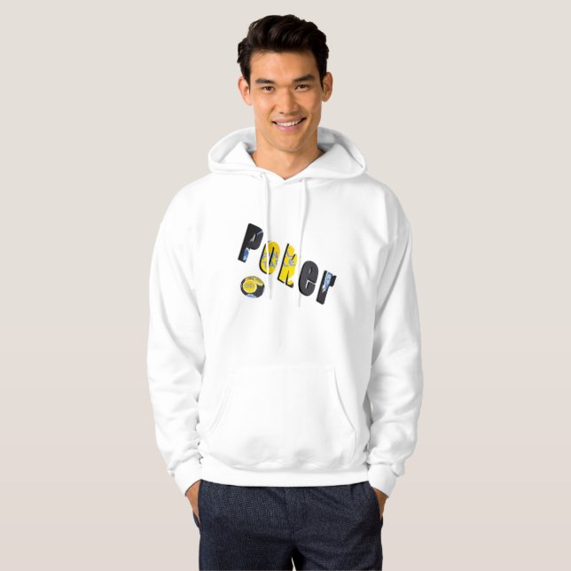 Poker Chip Dimensional Logotyp, Manar White Hoodie (Hel framsida)