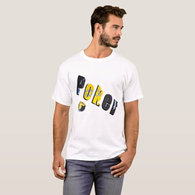 Poker Chip Dimensional Logotyp, Manar White T-shir T Shirt (Hel framsida)